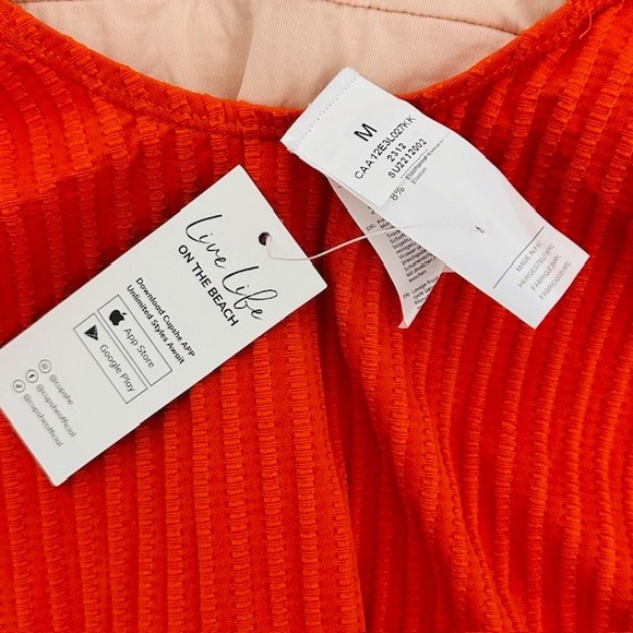 NWT Cupshe Orange Ribbed Twist Front One Piece Swimsuit V-Neck Size M - Picture 7 of 8